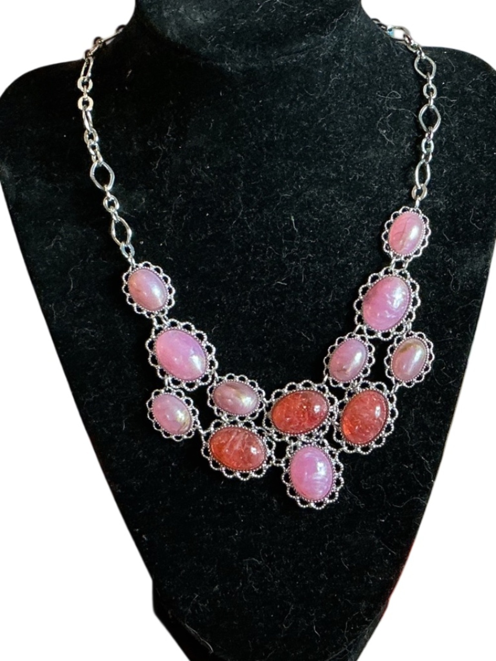1928 Jewelry Pink & Coral Cabochon Statement Bib Necklace NWT Vintage Inspired